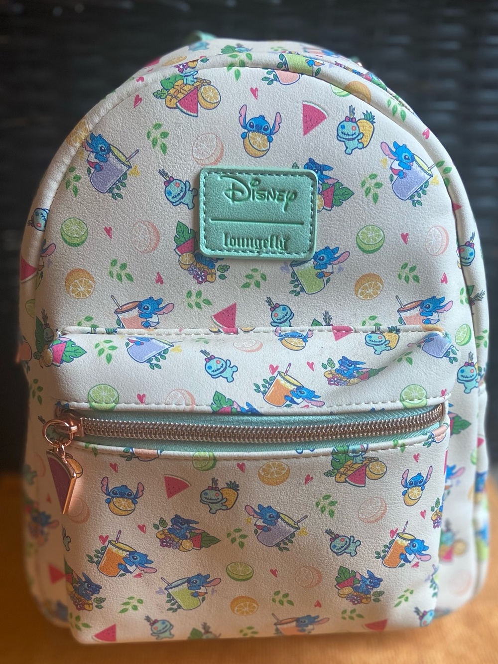 Loungefly Cream Tropical Stitch Mini Backpack with Mint Patch
